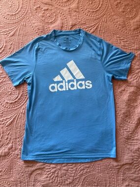 Adidas Light Blue Logo Short Sleeve Performance Tee